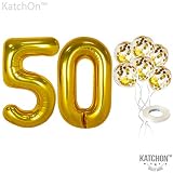 Number 50 and Gold Confetti Balloons - Large, 40 Inch Foiil Gold Balloons | 5 Gold Confetti Balloons, 12 Inch | 50th Birthday Party Decorations | Party Supplies for Anniversary D&eacute;cor