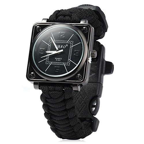 SHARPTECK 6 in 1 Adjustable Paracord Outdoor Watch with Survival Compass Whistle Fire Starter Watchband Bracelet