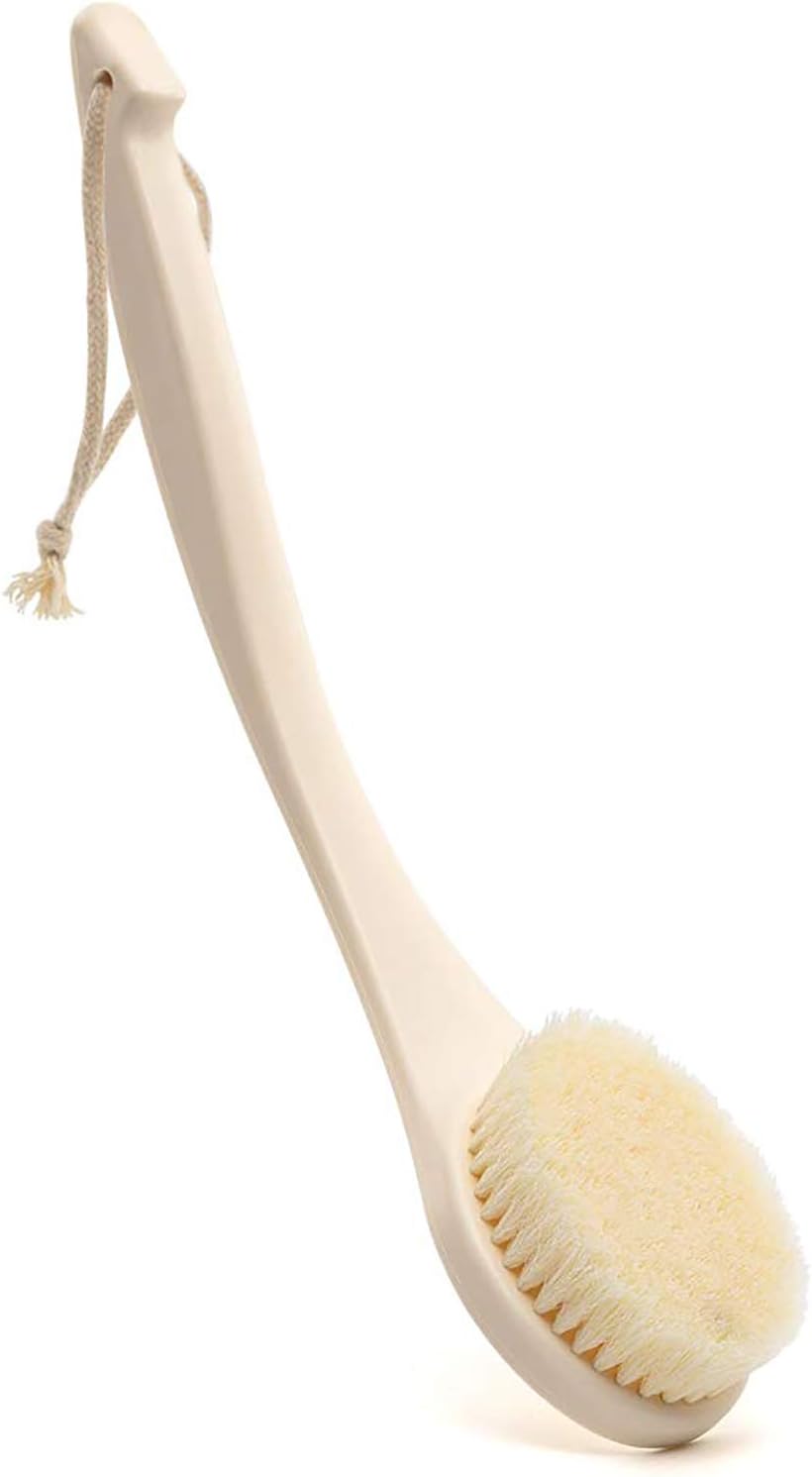 Bath Brush, Soft Long Handle Shower Scrubber&Washer for Exfoliating Self-Cleaning with Non-slip handle and Storage Strap for Hygiene by Shellvcase(Ivory White)
