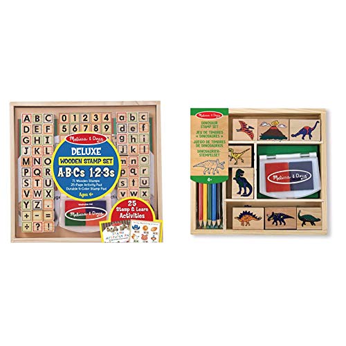 Melissa & Doug Deluxe Wooden Stamp Set ABCs 123s & & Doug Dinosaur