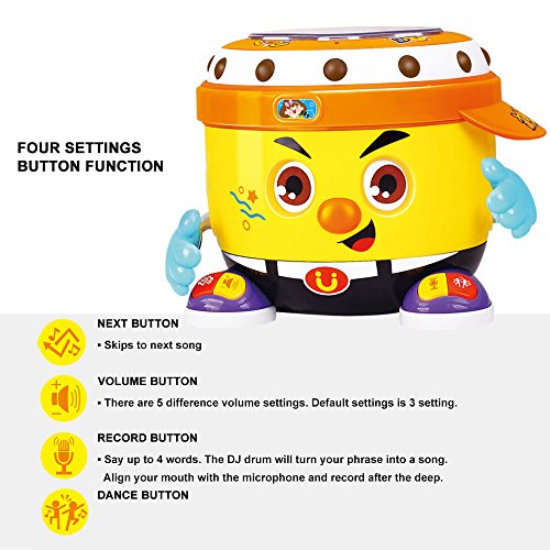 Woby Interactive DJ Drum Hip Hop Development Musical Dance Voice Recording Educational Learning Gift Fun Toy for Toddler Baby Boy Girl - Thumbnail 6