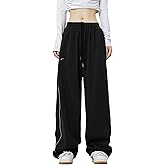 Elincho Women's Y2K Sweatpants Baggy Wide Leg Joggers Elastic Drawstring Waist Casual Streetwear with Pockets