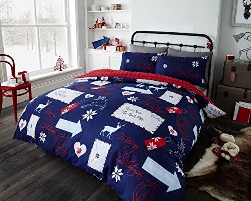ukfashion Christmas Bedding Set Santa Mail Duvet Set With Pillow Cases (King Duvet Cover Set, Navy)