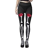DongciTACi Day of The Dead Skeleton Tights,Halloween Full Footed Bones Print Stockings, Rose Socks for Women Girls Cosplay