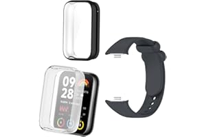 FCMEDZI Screen Protector Cases and Strap Compatible for Xiaomi Smart Band 8 Pro Accessories Soft TPU Full Coverage Smartwatch Case and Soft Silicone Band (Pack of 2+1)