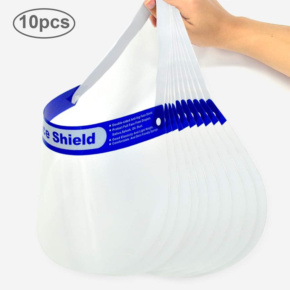 CUGUNU 10Pcs/Pack Safety Face Shield, Adjustable Transparent Full Face Protective Visor with Eye & Head Protection, Anti-Spitting Splash Facial Cover for Women Men