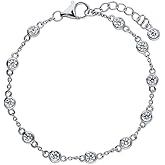 BERRICLE Sterling Silver Station Bracelet for Women, Cubic Zirconia CZ, Yellow Gold Flashed/Rhodium Plated