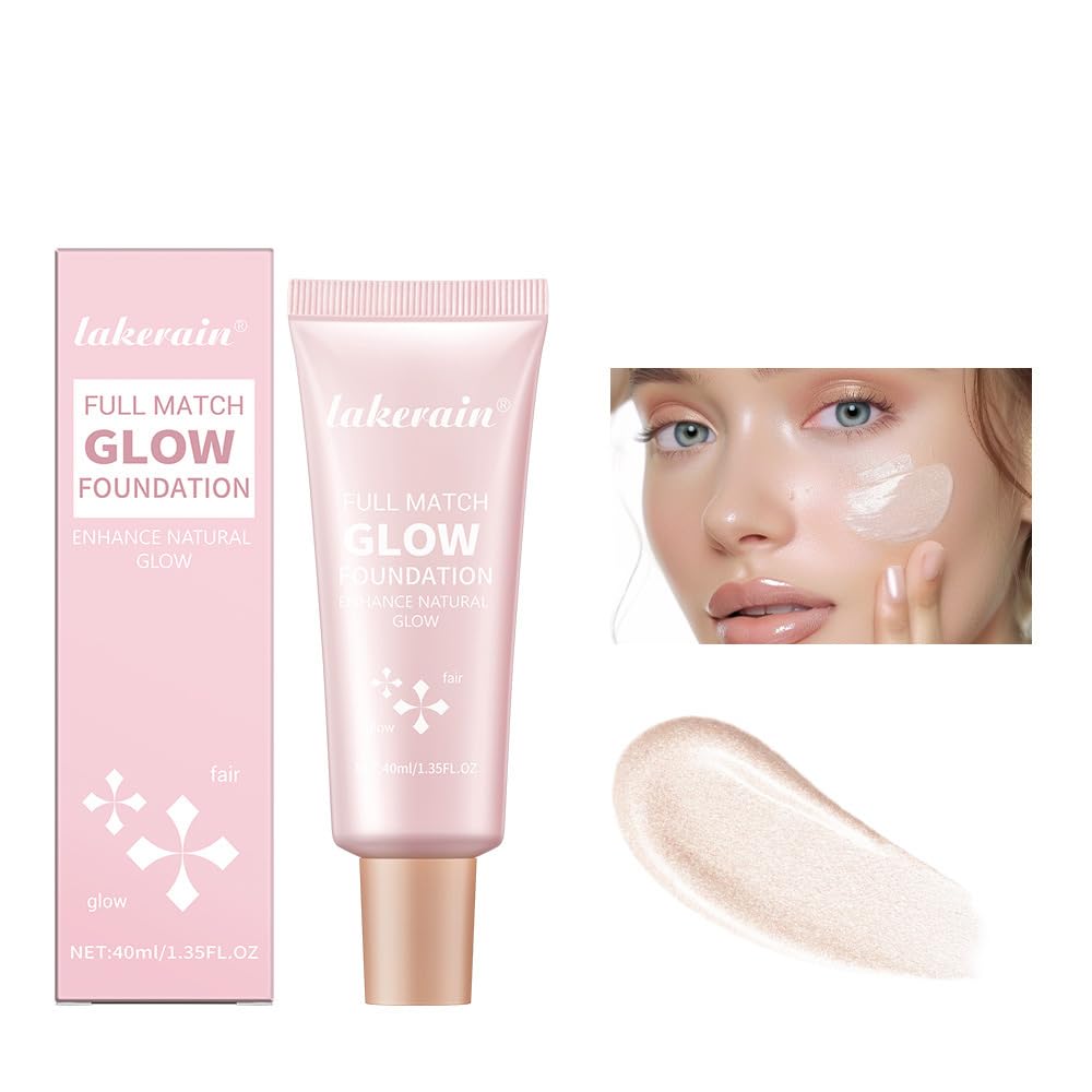 Full Coverage Glow Foundation, Liquid Highlighter Natural Glowing, Shimmer Face Body Glow Makeup, Glitter Brightens Liquid Glow Highlighter Foundation (# 01, Color)