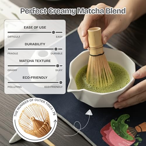 Matcha Whisk Set with Bowl – 8 Pcs Japanese Matcha Set, Ceramic Chawan with Spout, Bamboo Whisk (Chasen), Holder & Accessories | Matcha Making Kit for Tea Ceremony, Lattes & Gifts