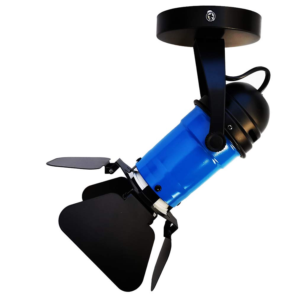 YUENSLIGHTING Black and Blue Cool Industrial Vintage Style Semi Flush Mount Single Adjustable Ceiling Light/Wall Spotlight with 4 Adjustable Beam Angle Leaves(GU10 LED Spot Light Bulb Not Included)