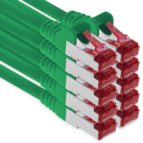 1aTTack.de - 10x 10m CAT6 Patchkabel S/FTP PIMF Schirmung CAT.6 RJ45 Netzwerkkabel Ethernetkabel DSL LAN Router Switch Modem Patchfeld - grün - 10 Stü