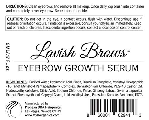 Pronexa Hairgenics Lavish Brows - Eyebrow Growth Enhancer Serum with Biotin, Castor Oil & Natural Growth Peptides for Long, Thick Looking Eyebrows! Dermatologist Certified & Hypoallergenic.