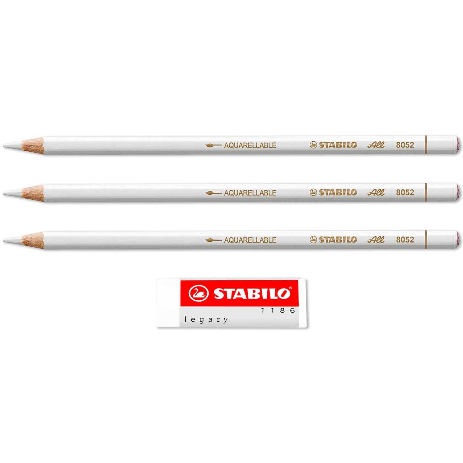 STABILO Coloured Pencil for Almost All Surfaces All - Pack of 4-3 x White + Legacy Eraser