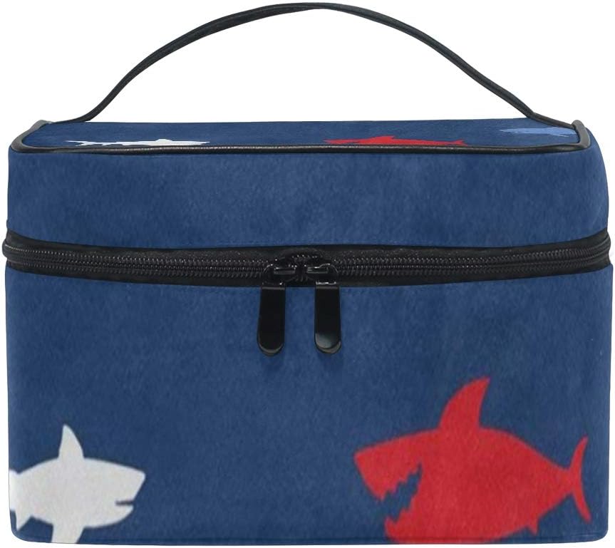 Makeup Bag Colorful Shark Fish Blue Cosmetic Bag Portable Large Toiletry Bag for Women/Girls Travel