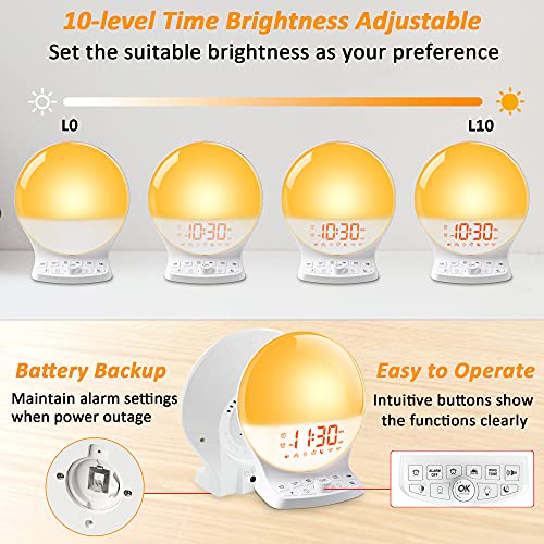 Wake Up Light Sunrise Alarm Clock for Heavy Sleepers Adults, Light