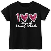 Kids Little Boys Girls 100 Days of School Shirt Short Sleeve Funny Graphic Letters Print Celebration Top
