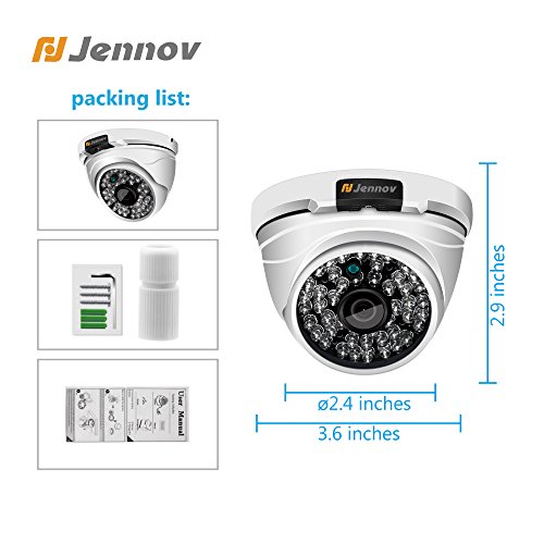 Jennov 1080P Hybrid CCTV Surveillance Dome Camera 4 in 1 HD TVI/CVI/AHD/960H CVBS Indoor/Outdoor IP66 Waterproof Day Night Vision IR Cut Security Camera