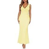 MIYIEONZ Women Sexy Sleeveless V-Neck Ruffle Backless Summer Dresses Long Formal Dress for Women Cocktail Party Prom Dress