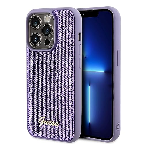Guess GUHCP15XPSFDGSU - Carcasa rígida para iPhone 15 Pro MAX de 6,7", diseño de guión de Lentejuelas, Color Morado