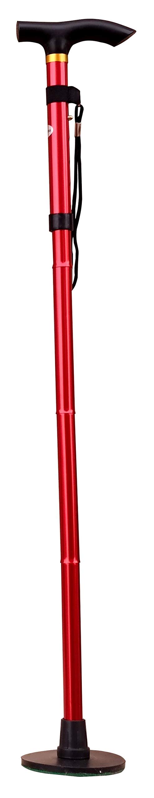 Acclaim Bowlers Adjustable 33”-37” Lawn Bowls Plain Lightweight Alloy Folding Four Piece Plain Metal Walking Stick & Green Protector With Synthetic Green Felt Base (Red)