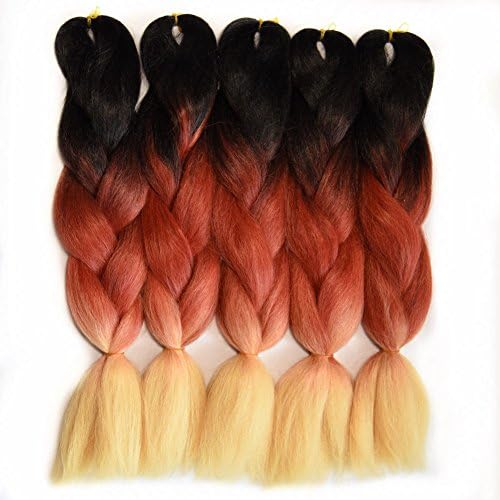Wanya Braiding Hair 24" 100g Synthetic Crochet Hair Extensions Kanekalon Jumbo Box Braids Hair Extensions(5pcs Black/Reddish brown/Beige)