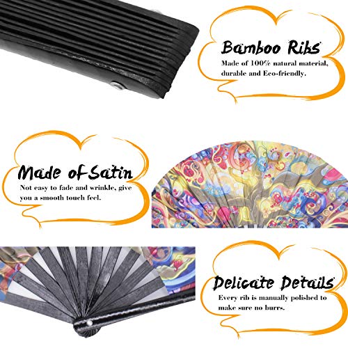 SYNTECSO Folding Hand Fan for Rave, Large Bamboo Fan for Women and Men Gift，Chinese Japanese Clack Fan for Parties, Music Festivals, Drag Race and Decoration (Trippy Tree) - Thumbnail 2