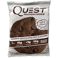 Quest Nutrition Protein Cookie, Double Chocolate Chip, 15g Protein, 5g Net Carbs, 240 Cals, 2.08oz Cookie, 12 Count, High Protein, Low Carb, Gluten Free, Soy Free