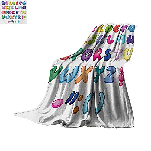 Letters Super Soft Lightweight Blanket Bubble Shaped 3D Style Alphabet Set Colorful Kids Children Design Comic Typeset Velvet Plush Throw Blanket 80"x60" Multicolor
