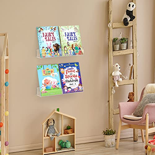 FEMELI Clear Acrylic Floating Bookshelf for Kids, Wall Display Shelf with Lips for Nursery Room