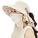 Womens Wide Brim Summer Sun Flap Cap Hat Neck Cover Cord Cotton UPF 50+ Coffee
