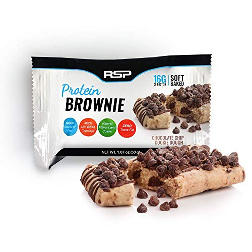 RSP Protein Brownie (12 pk) - 16g of Whey Protein & Gluten Free, Delicious On-The-Go Healthy Snack - Soft Baked Brownie & High Protein Snack, Chocolate Chip Cookie Dough