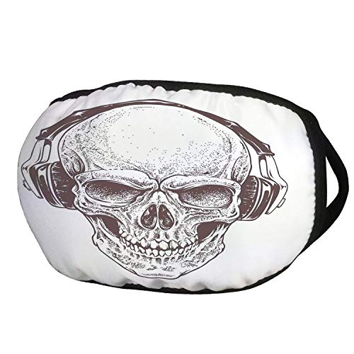 Fashion Cotton Antidust Face Mouth Mask,Skull,Digital Dot Work Style Punk Skull with Headphones Hippie Dead Bones Graphic Print,Brown White,for women & men