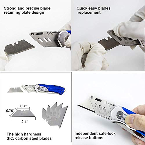 Folding Utility Knife Dual Blades Stainless Steel/Box Cutter with Clip