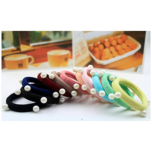 Yaheeda 20pcs Girl's Hair Bands Rubber Band Pearl Decorated Hair Rope Headwear Hair Circle Hair Tie