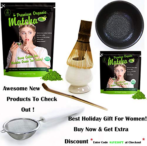 Mocha ChaDao MATCHA Traditional Tea Set | Purple Bamboo Whisk and Scoop | Holder | Sifter | Matcha Bowl | Gift Box | Best Authentic Accessories For Matcha Green Tea Ceremony