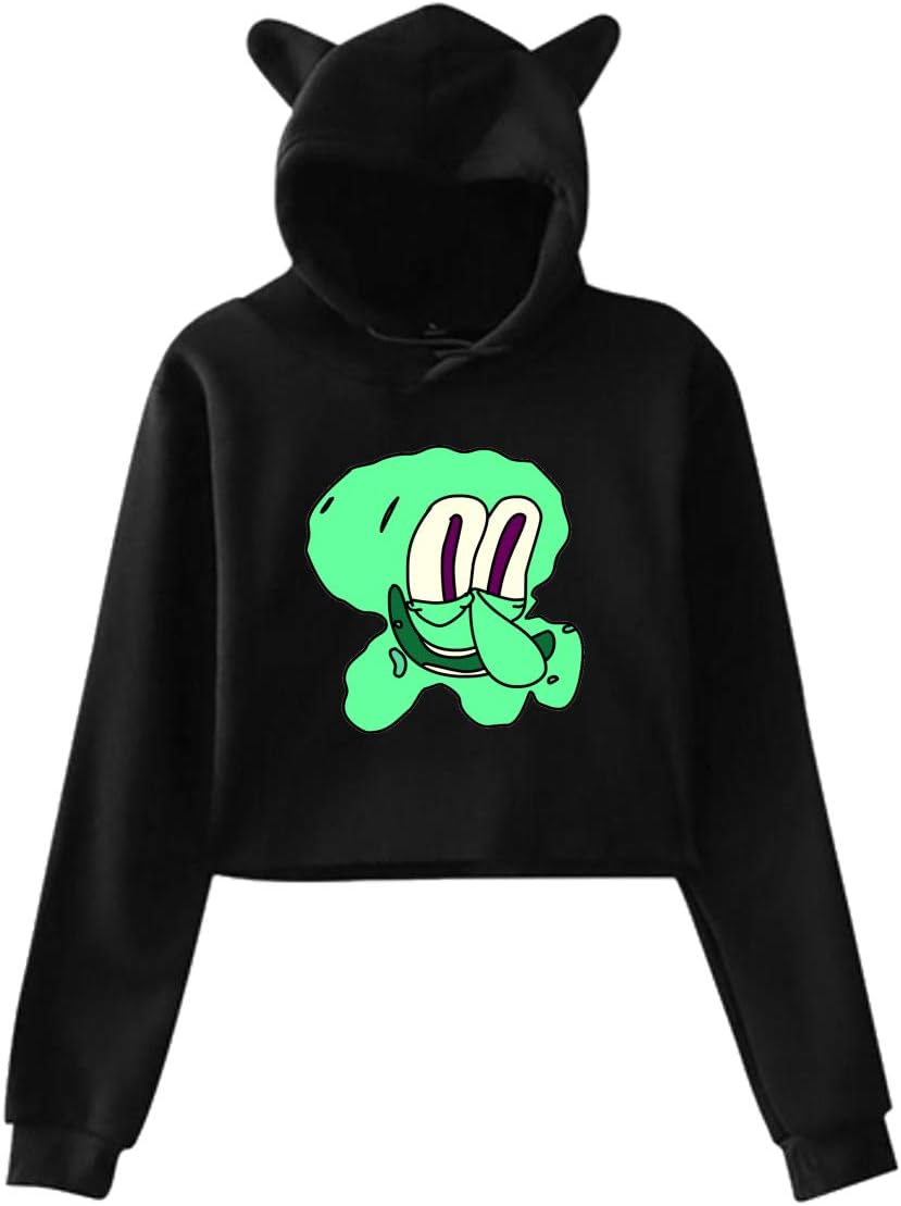 JacobCole Women Green Squidward Tentacles Cat Ear Active Long Sleeves Short Style Design Fit for Meeting