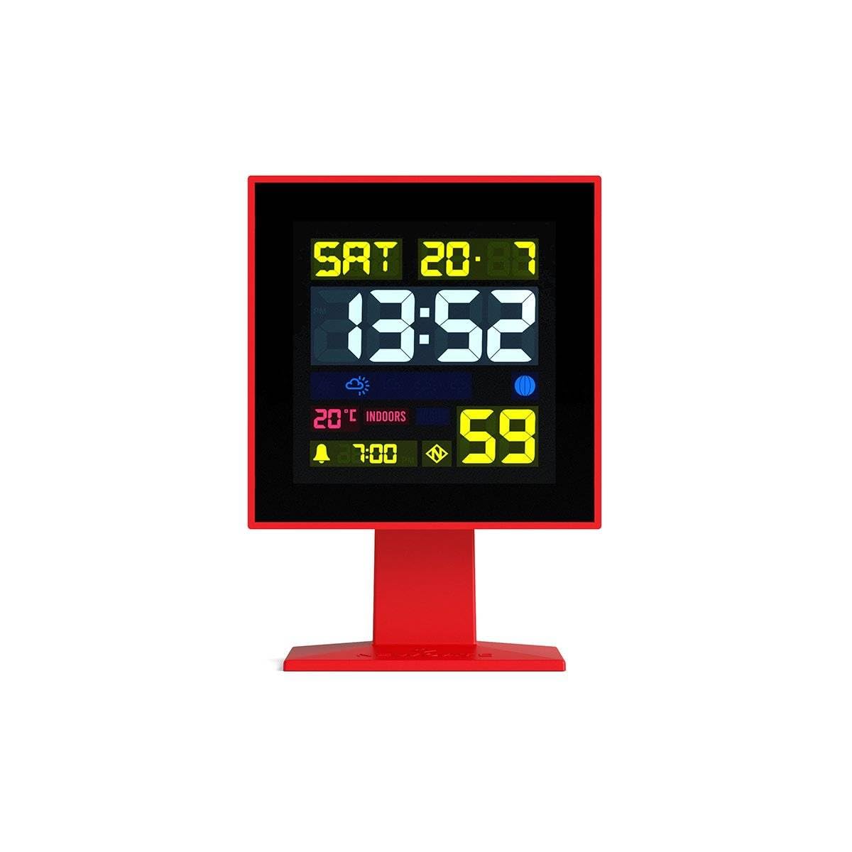 NEWGATE® Monolith alarm clock | Retro square digital LCD clock | Red | Ideal for bedside, desk or shelf | Retro bedroom & office accessory