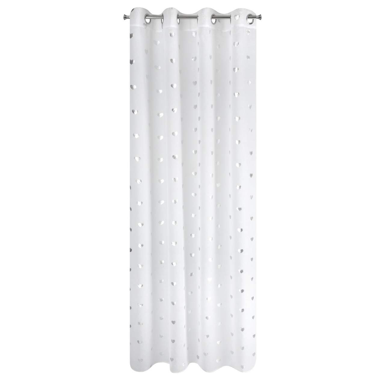 Eurofirany Benay Curtain Smooth Transparent Eyelets 140 x 250 cm Hearts Transparent Hearts Bedroom Living Room 100% Polyester, White + Silver, 140 x 250 cm โ image 1