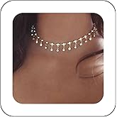 Andelaisi Boho Rhinestone Choker Necklace Crystal Rhinestone Dangle Drop Necklace Rhinestone Fringe Necklaces Chain Retro CZ Tassel Choker Necklace Chain Jewelry for Women