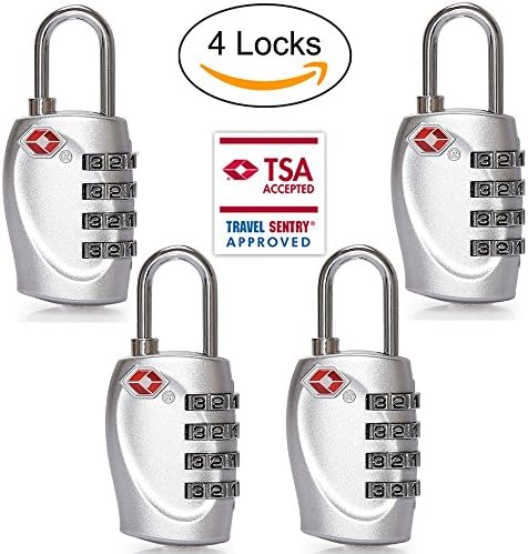 4 Dial Digit TSA Approved Travel Luggage Locks Combination for Suitcases 4 Pack -Silver