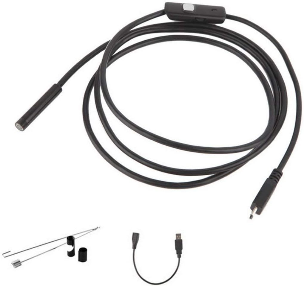 Elviray Black 6 LED 7mm Lens Cable Waterproof Mini USB Inspection Borescope Camera For Android Endoscope 640 * 480 Phones/1280 * 720 PC