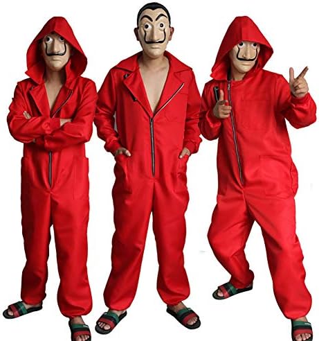 La Casa de Papel Costume Coverall 2019 Money Heist Costume Jumpsuit with Dali Mask for Halloween Party