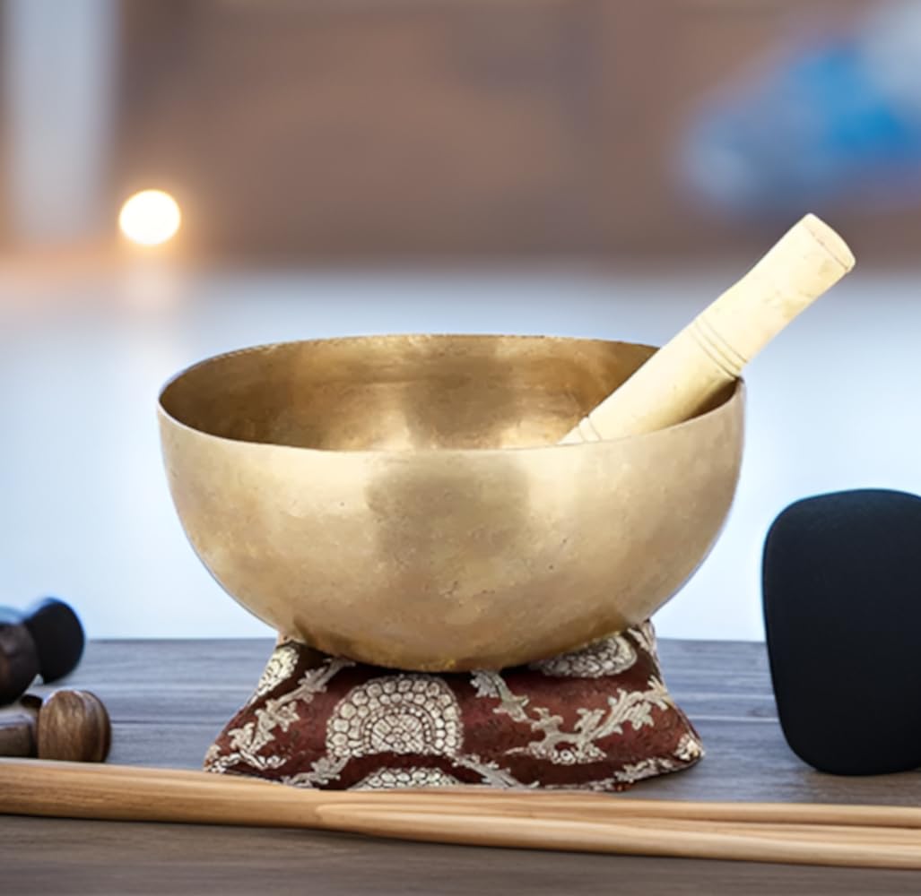 Purpledip Handmade Bell Metal Tibetan Buddhist Singing Bowl Musical Instrument for Meditation; 5 inches 10782