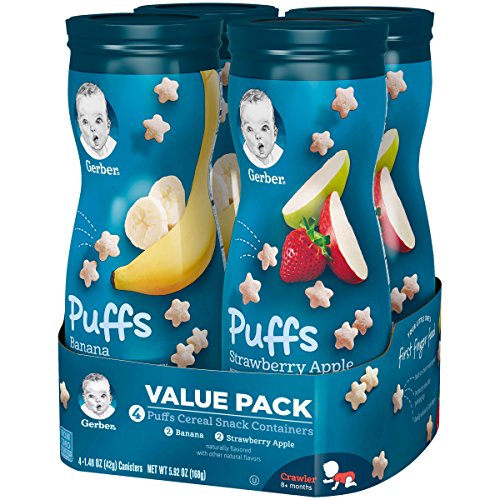 Gerber Puffs Cereal Snack, Banana and Strawberry Apple, 4 Count