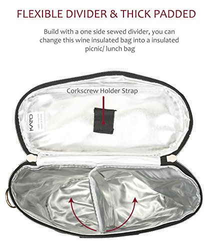 image for Kato Insulated Wine Tote Bag - 2 Bottle Travel Padded Wine/ Champagne 