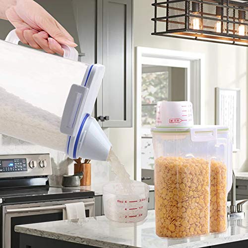 Rice Container Airtight BPA Free 5lb Capacity Cereal Storage Container with Measuring Cup for Kitchen Storage Organization(Blue)