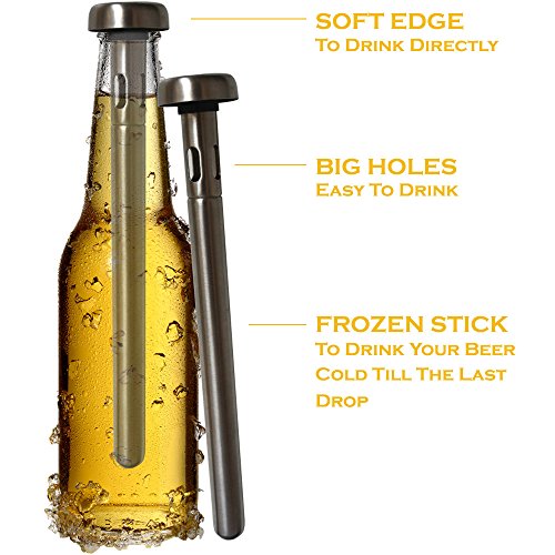 Best Beer Chiller Stick Pack of 2 - Bottle Opener Gift Included - Top Single Cooler Stainless Steel Accessories - Are Your Dad, Boyfriend, Men Beer Lovers - Unique Practical Gift for Beer Drinkers Home & Kitchen, Kitchen & Dining, Home Brewing & Wine Making, Beer Brewing