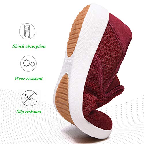 aeepd Women Fashion Trainers Slip on Shoes Walking Loafer Arch Support Comfort Breathable Antislip Wine Red
