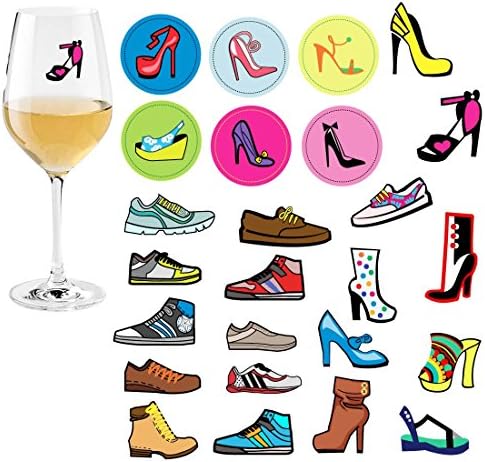 Avery Barn 25pc Mixed Shape Design Fun Party Supply Silicone Wine Glass Markers - Set 5: Shoe Envy