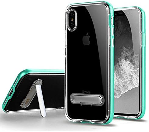 OWIKAR iPhone X Case, Crystal Clear Hard Ultra Slim Fit Anti Scratch Bumper with Magnetic Metal Kickstand Protective Case Cover for Apple iPhone X (Mint Green)